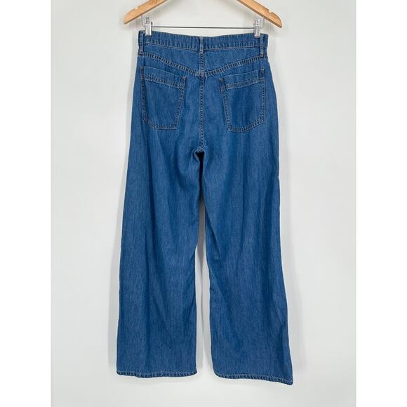 J. Crew High Rise Drapey Trouser Jean Full Length Wide Leg Medium Wash Blue - Picture 8 of 13